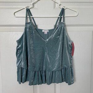 Xhilaration Womens XS Sage Green Strappy Velvet Layered Crop Top NWT